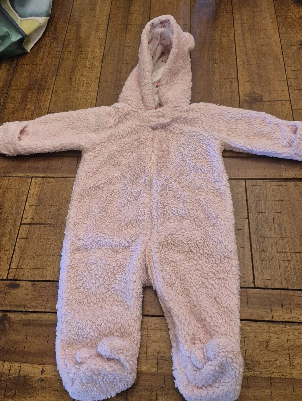 Carter's Pink Fuzzy Hooded Baby Bunting Suit One-Piece 6 Month